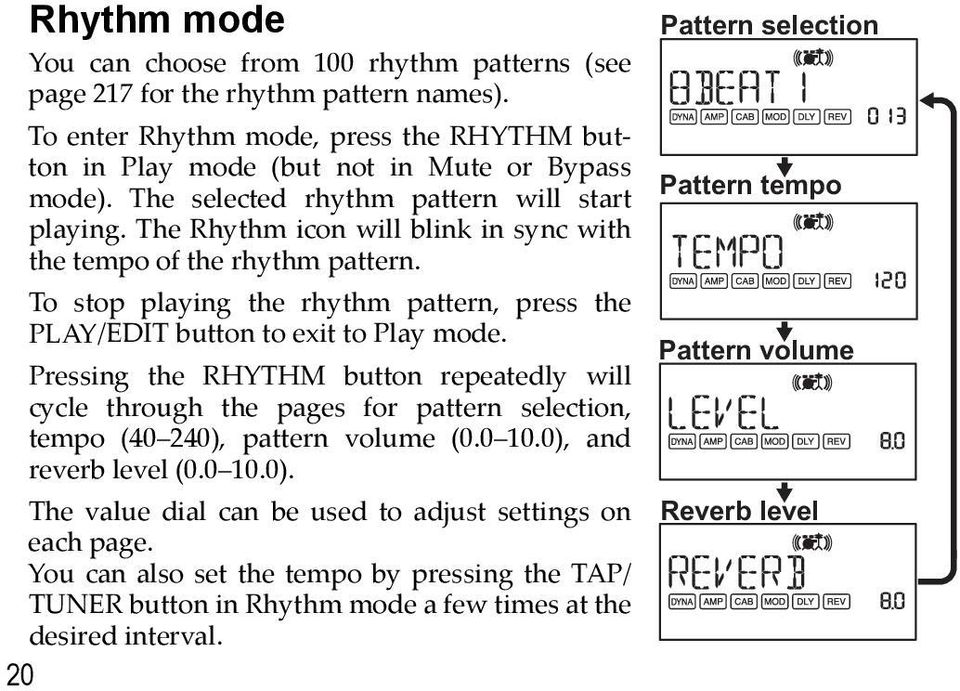 To stop playing the rhythm pattern, press the PLAY/EDIT button to exit to Play mode.
