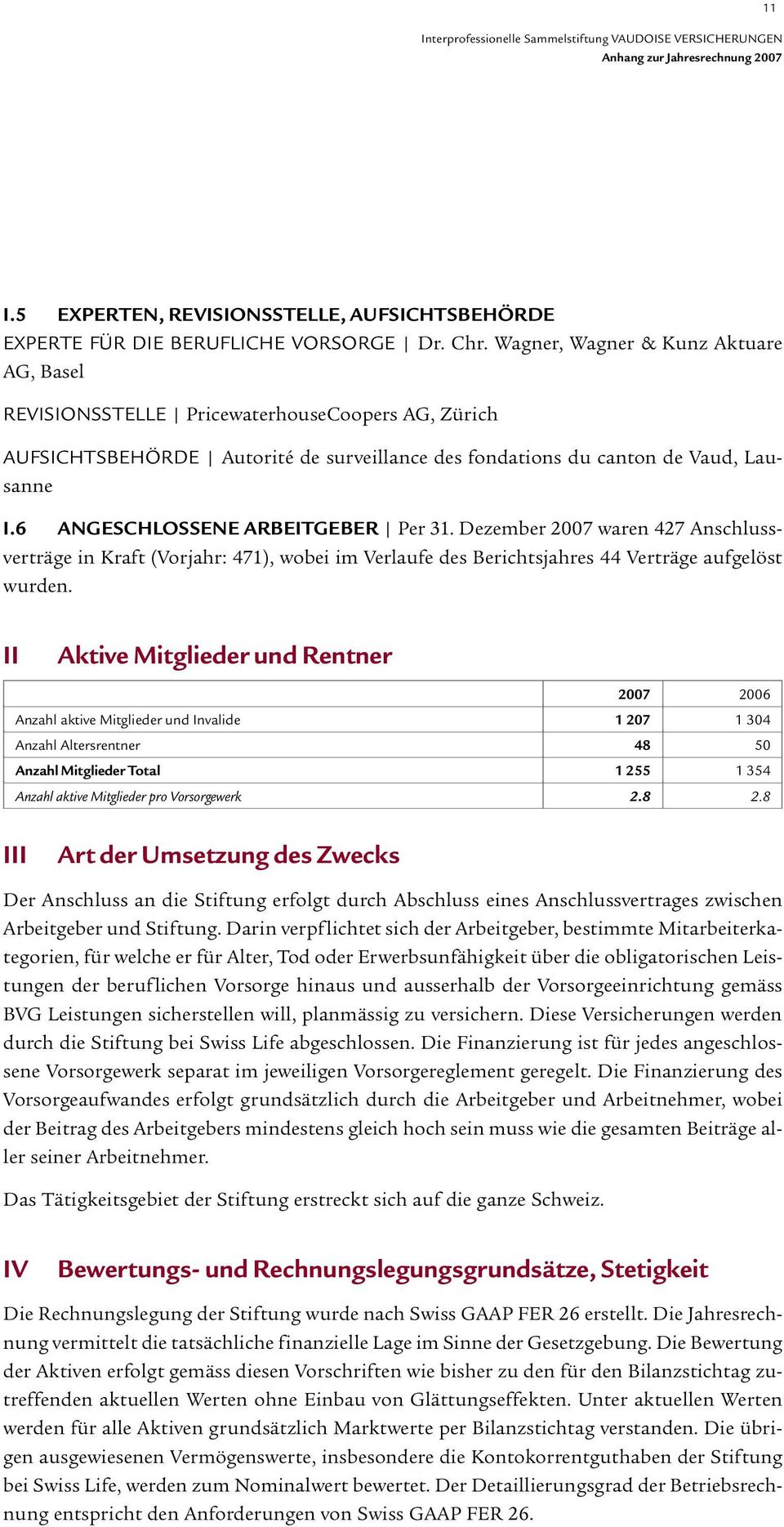 6 ANGESCHLOSSENE ARBEITGEBER Per 31. Dezember 2007 waren 427 Anschlussverträge in Kraft (Vorjahr: 471), wobei im Verlaufe des Berichtsjahres 44 Verträge aufgelöst wurden.