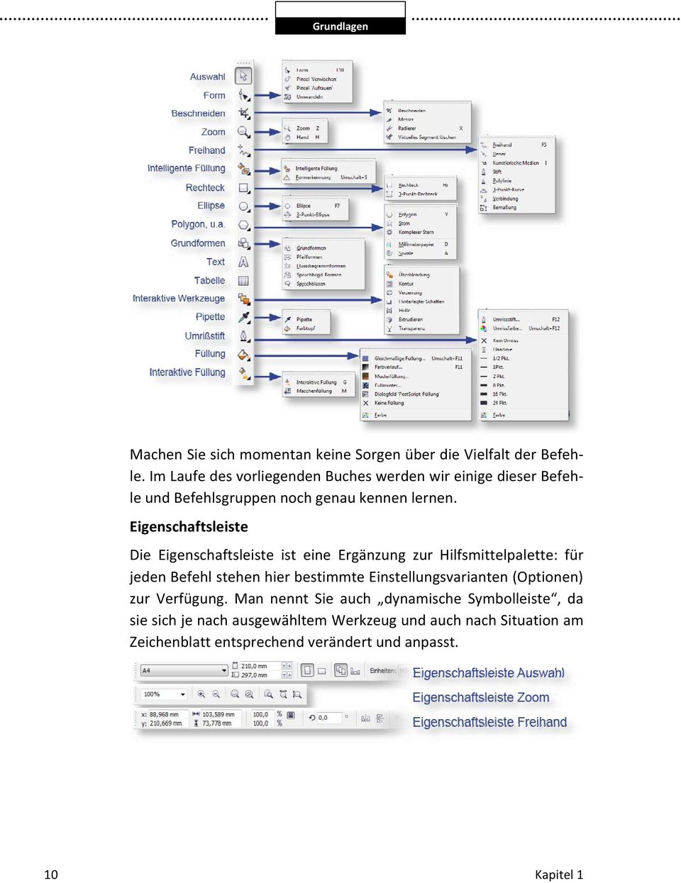 Eigenschaftsleiste Die Eigenschaftsleiste ist eine Ergänzung zur Hilfsmittelpalette: für