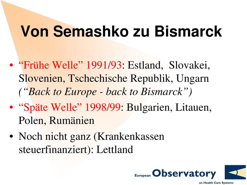 to Bismarck ) Späte Welle 1998/99: Bulgarien, Litauen, Polen,