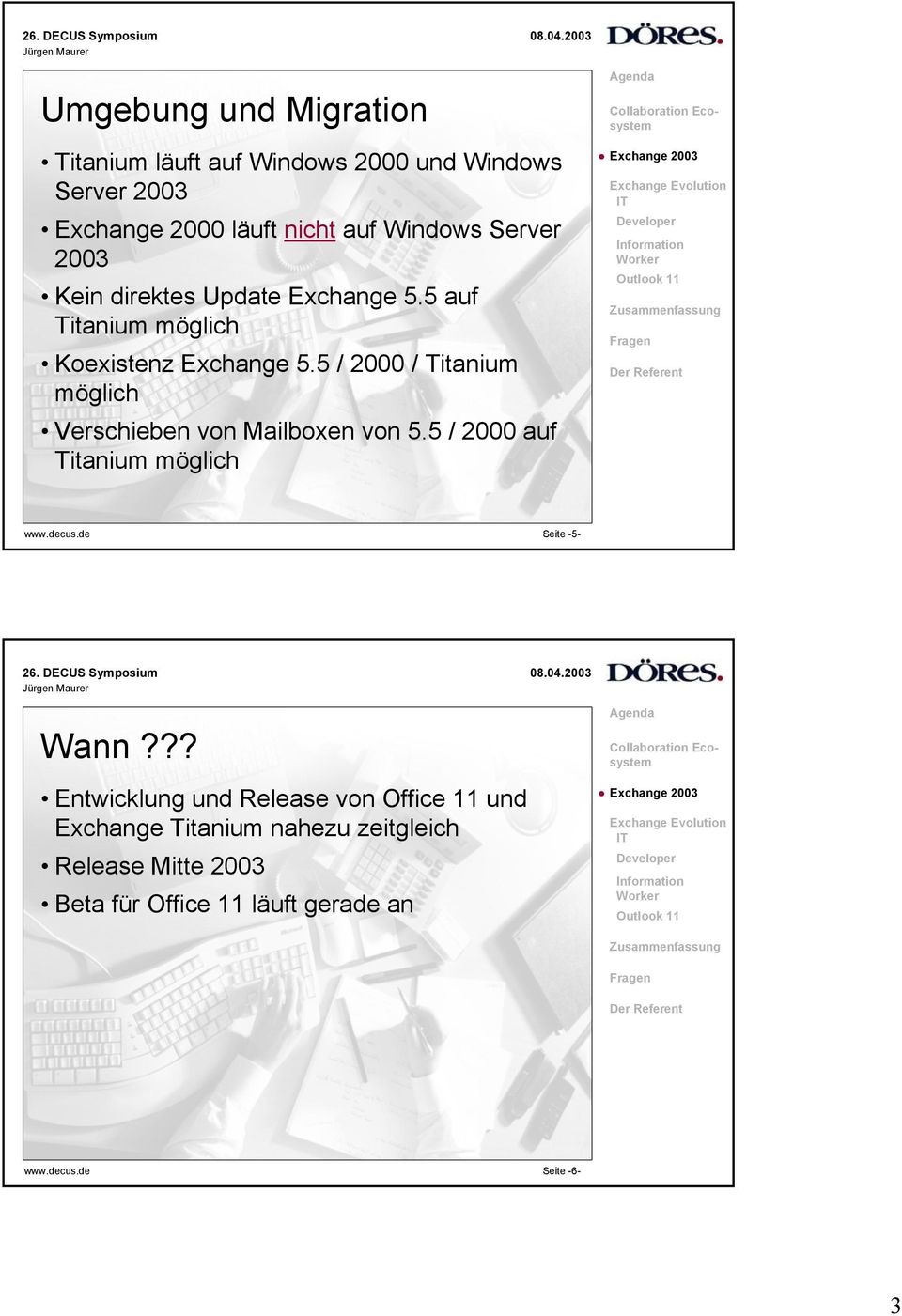 5 / 2000 / Titanium möglich Verschieben von Mailboxen von 5.5 / 2000 auf Titanium möglich www.decus.de Seite -5- Wann?