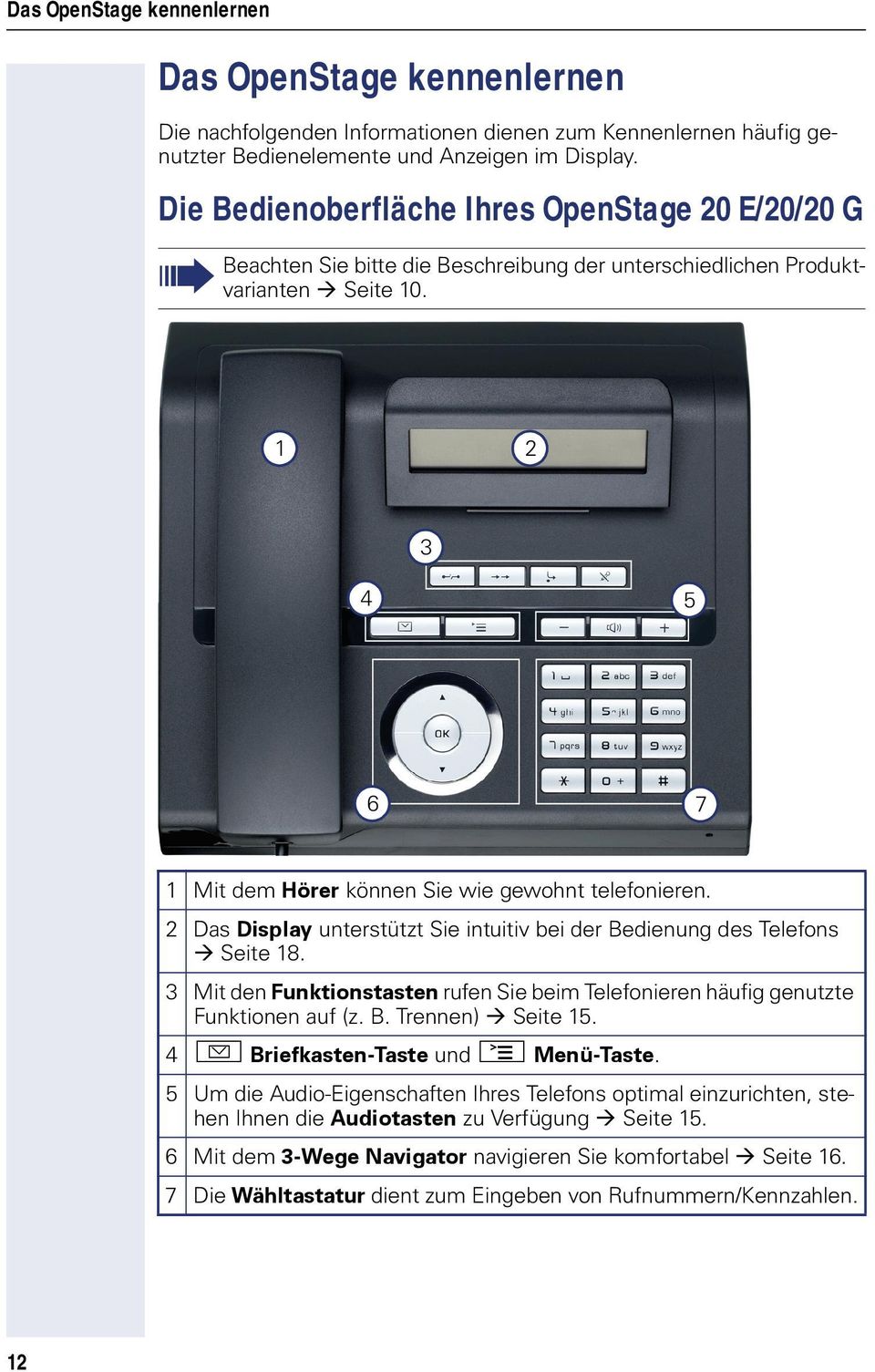 1 2 3 4 5 6 7 1 Mit dem Hörer können Sie wie gewohnt telefonieren. 2 Das Display unterstützt Sie intuitiv bei der Bedienung des Telefons Seite 18.