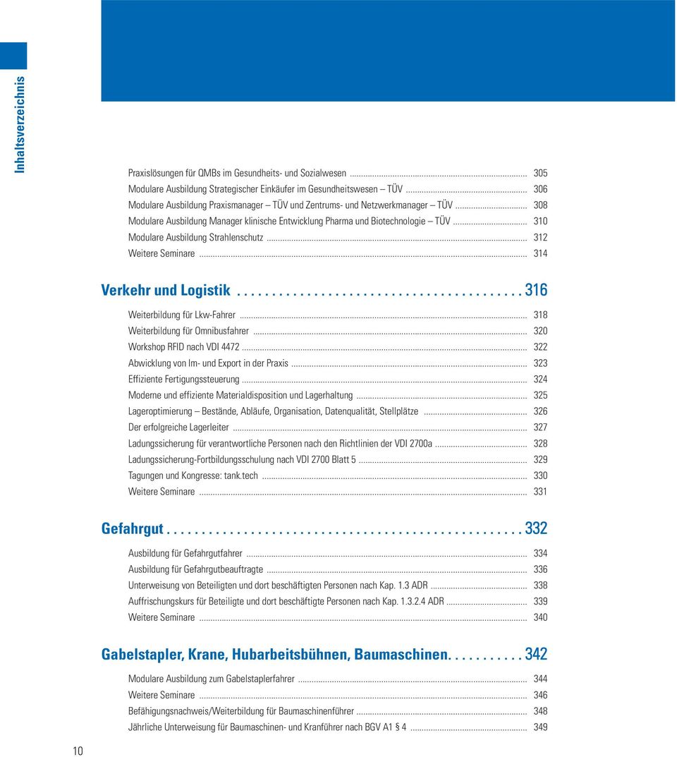 .. 310 Modulare Ausbildung Strahlenschutz... 312 Weitere Seminare... 314 Verkehr und Logistik......................................... 316 Weiterbildung für Lkw-Fahrer.