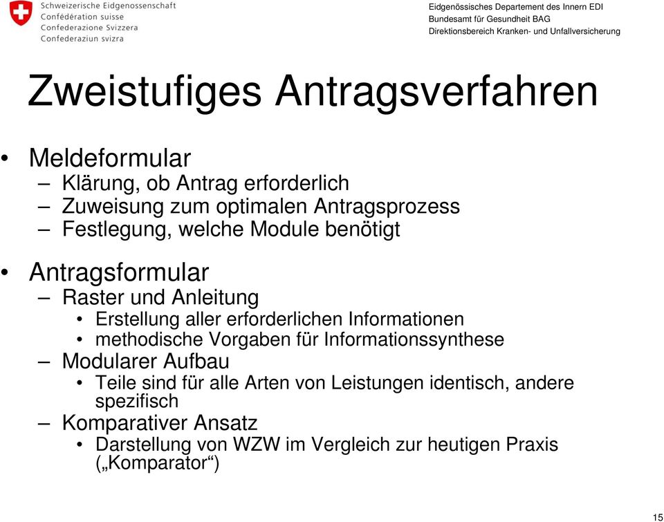 erforderlichen Informationen methodische Vorgaben für Informationssynthese Modularer Aufbau Teile sind für alle