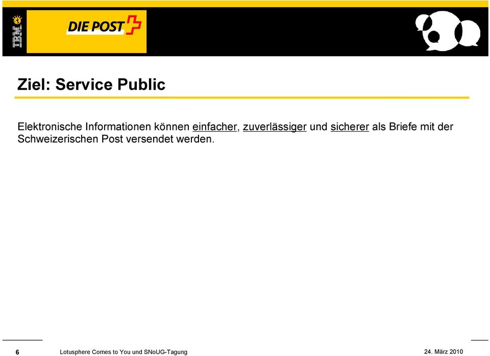 Schweizerischen Post versendet werden.