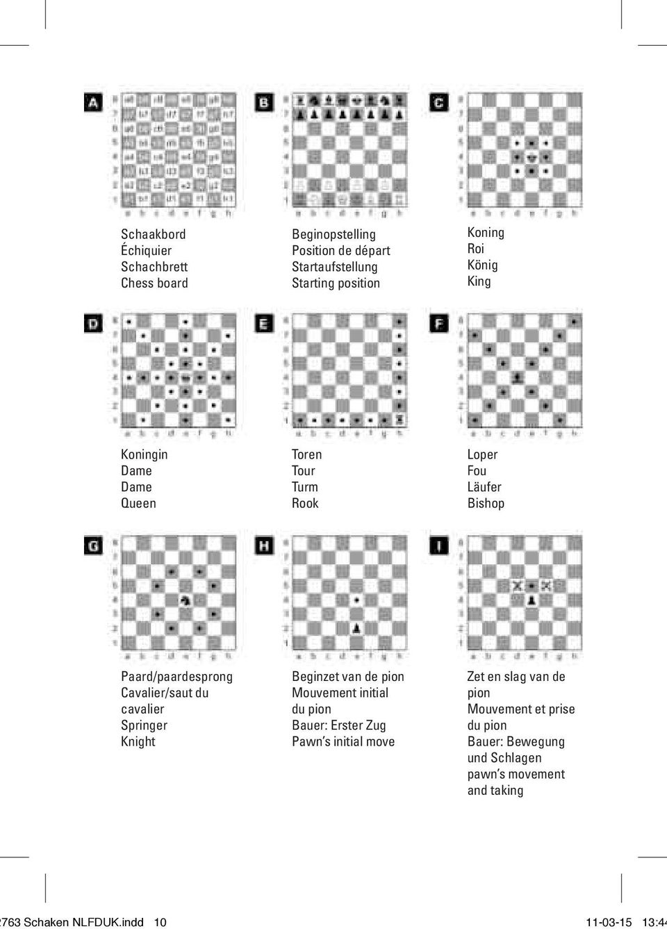 Springer Knight Beginzet van de pion Mouvement initial du pion Bauer: Erster Zug Pawn s initial move Zet en slag van de pion