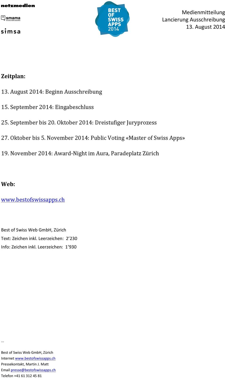 November 2014: Public Voting «Master of Swiss Apps» 19.