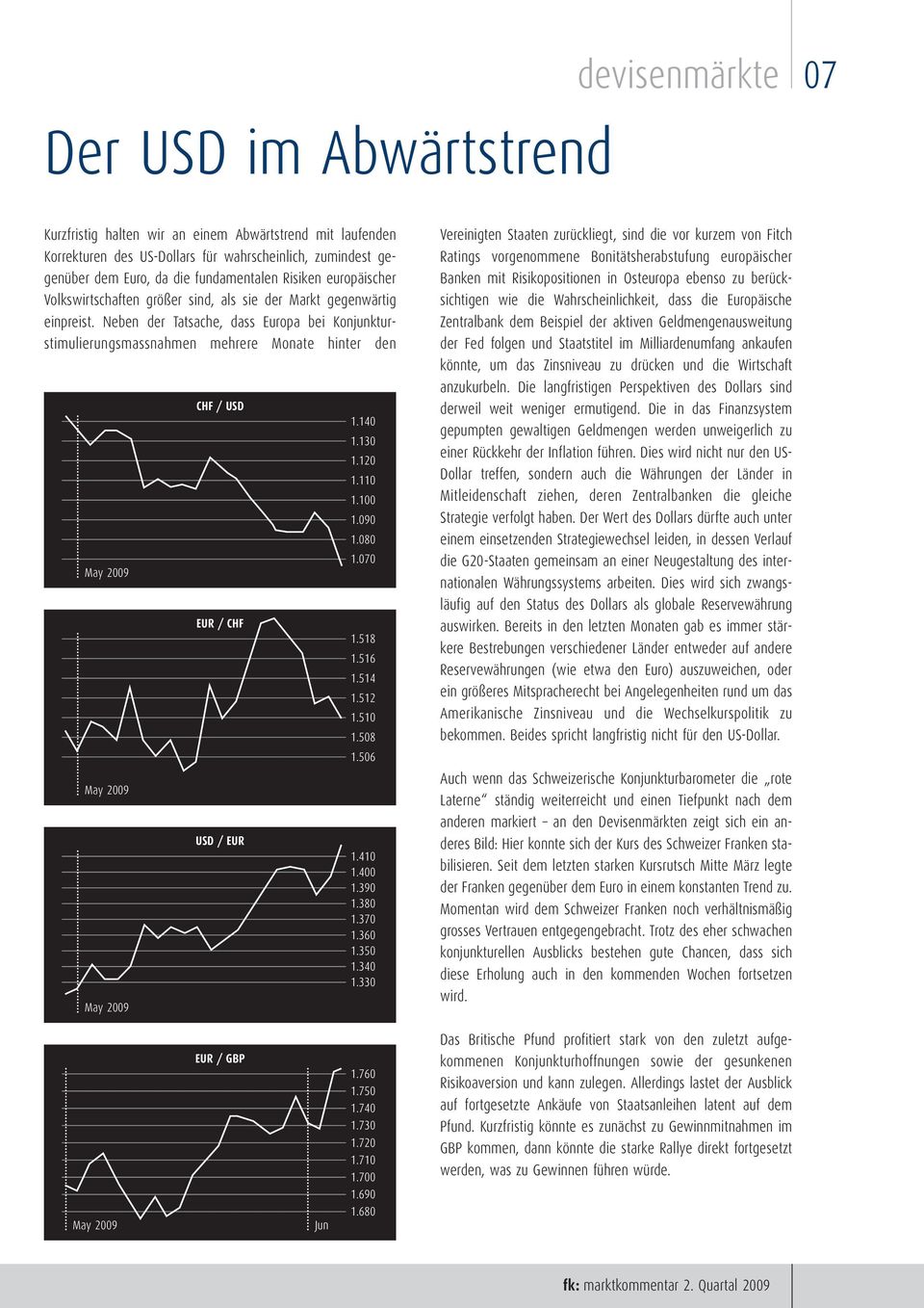 Neben der Tatsache, dass Europa bei Konjunkturstimulierungsmassnahmen mehrere Monate hinter den May 2009 May 2009 May 2009 CHF / USD EUR / CHF USD / EUR 1.140 1.130 1.120 1.110 1.100 1.090 1.080 1.