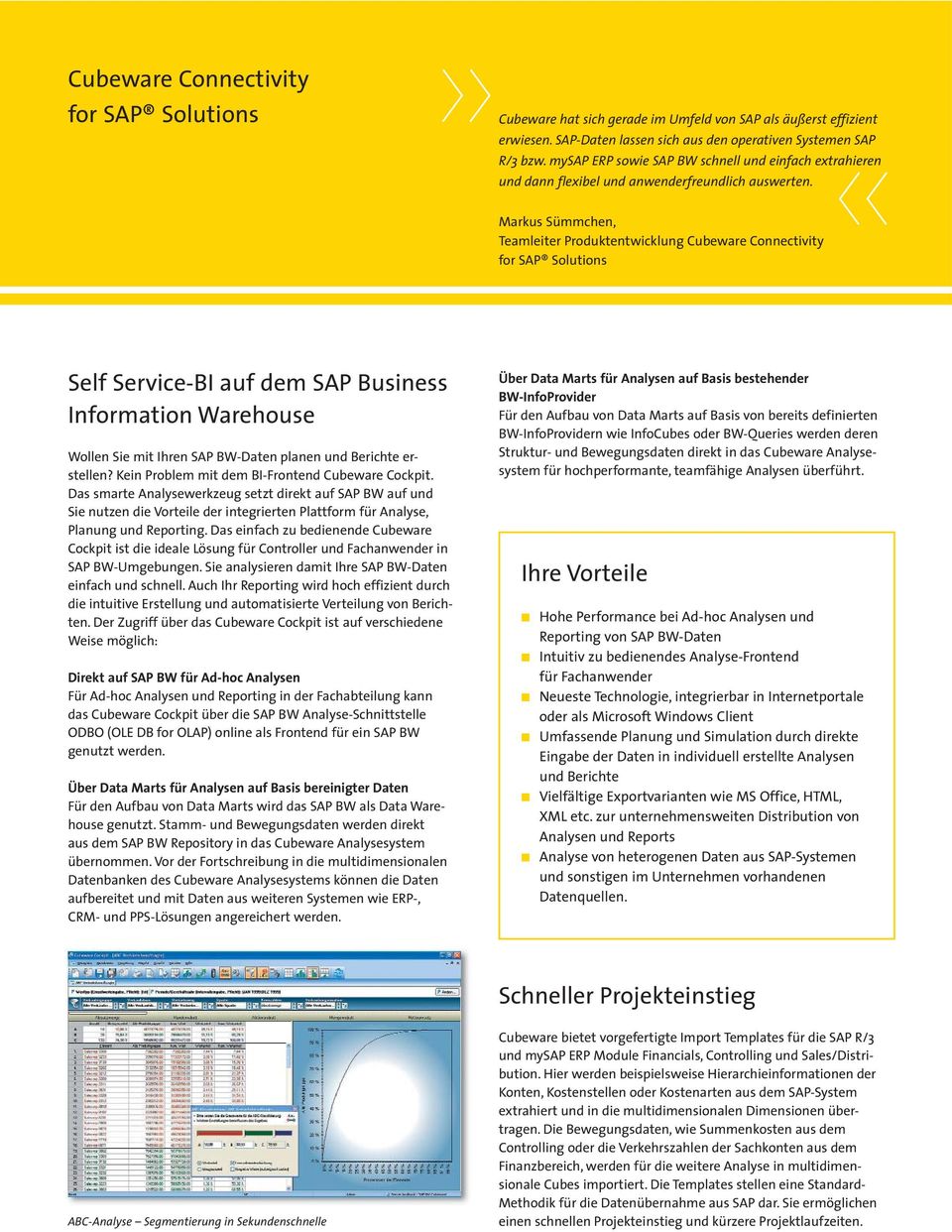 Markus Sümmchen, Teamleiter Produktentwicklung Cubeware Connectivity Self Service-BI auf dem SAP Business Information Warehouse Wollen Sie mit Ihren SAP BW-Daten planen und Berichte erstellen?