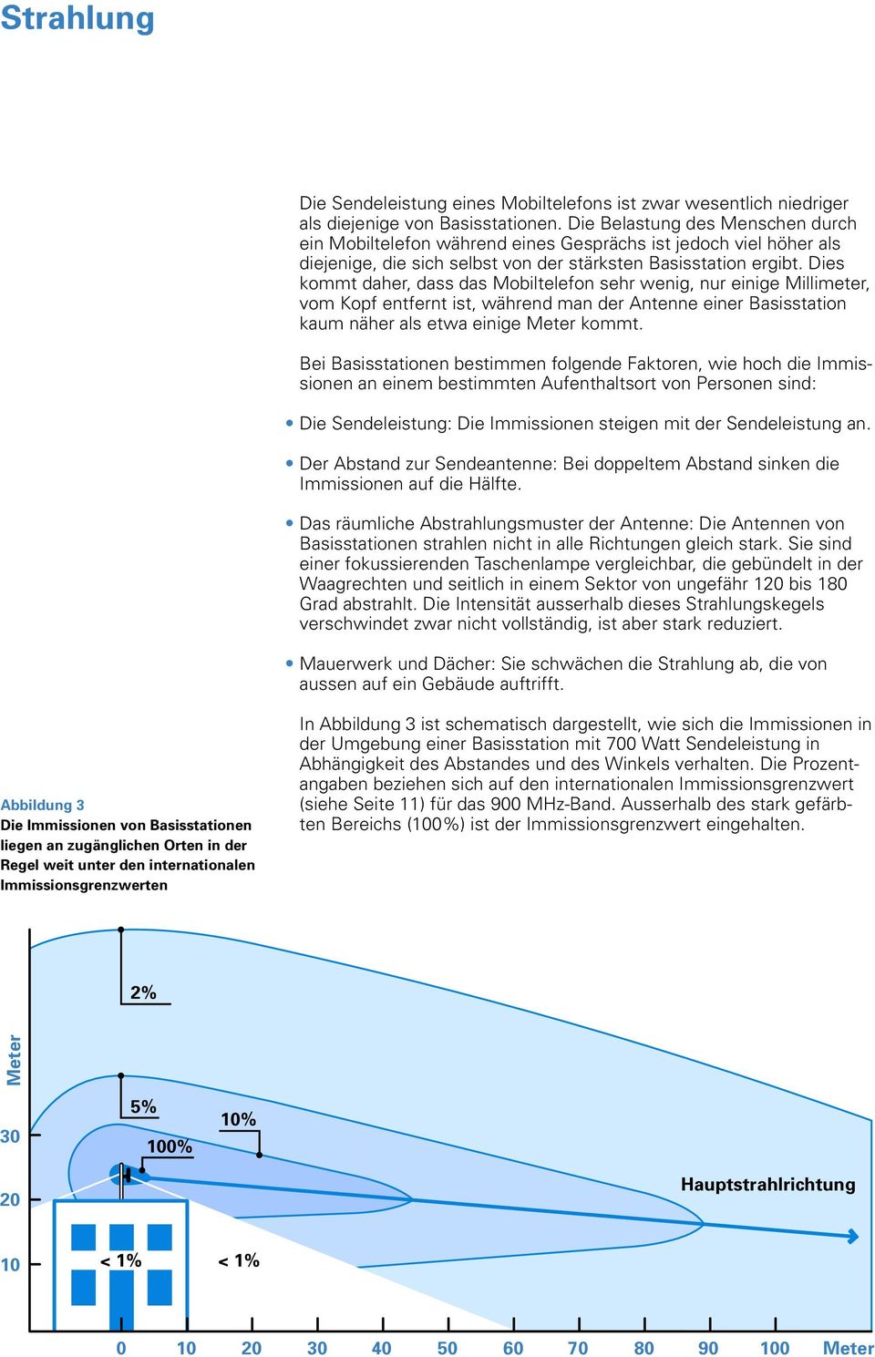 Dies kommt daher, dass das Mobiltelefon sehr wenig, nur einige Millimeter, vom Kopf entfernt ist, während man der Antenne einer Basisstation kaum näher als etwa einige Meter kommt.