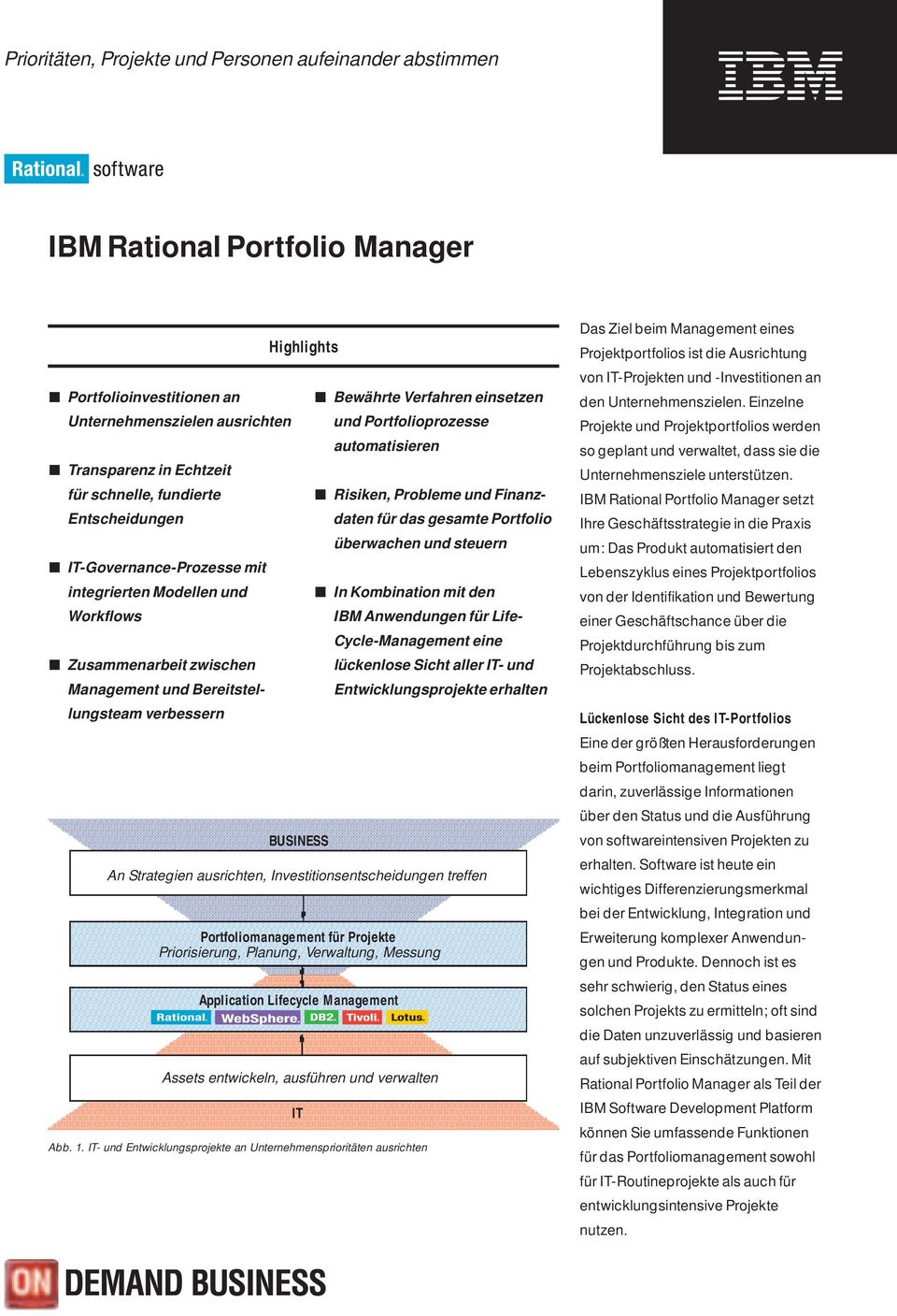 IT-Governance-Prozesse mit integrierten Modellen und In Kombination mit den Workflows IBM Anwendungen für Life- Cycle-Management eine Zusammenarbeit zwischen lückenlose Sicht aller IT- und Management
