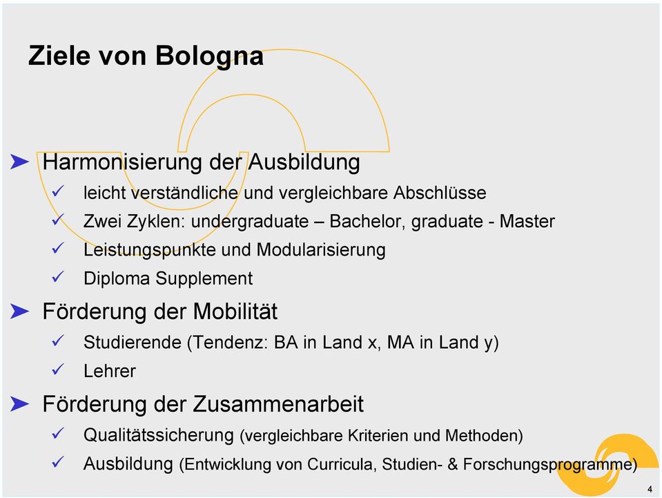 Mobilität Studierende (Tendenz: BA in Land x, MA in Land y) Lehrer Förderung der Zusammenarbeit