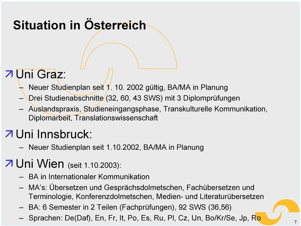 Diplomarbeit, Translationswissenschaft Uni Innsbruck: Neuer Studienplan seit 1.10.