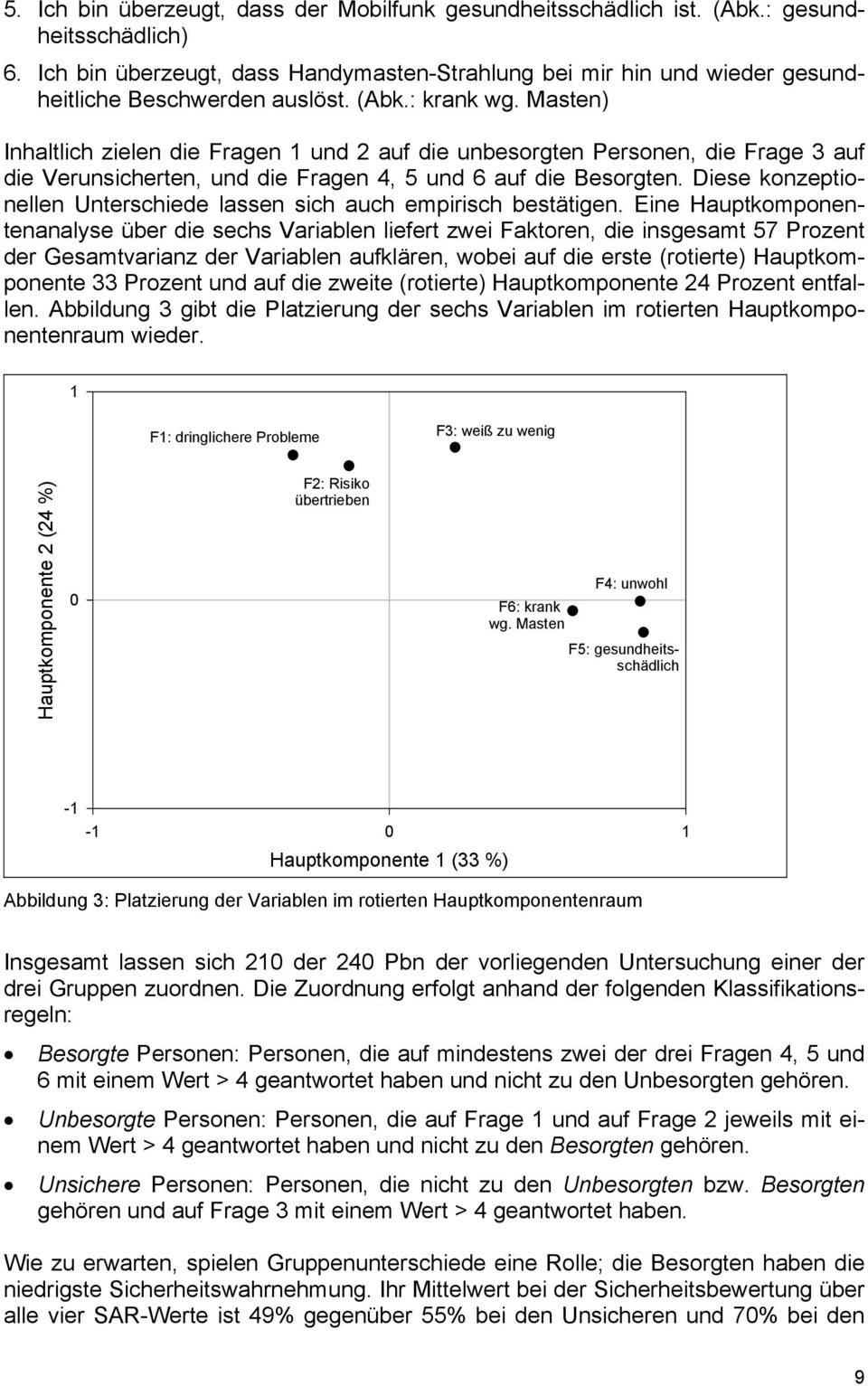 Masten) Inhaltlich zielen die Fragen 1 und 2 auf die unbesorgten Personen, die Frage 3 auf die Verunsicherten, und die Fragen 4, 5 und 6 auf die Besorgten.