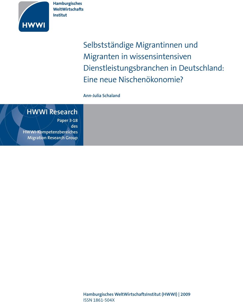 Ann-Julia Schaland HWWI Research Paper 3-18 des HWWI-Kompetenzbereiches