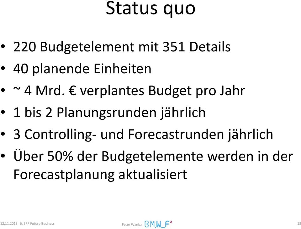 Controlling und Forecastrunden jährlich Über 50% der Budgetelemente