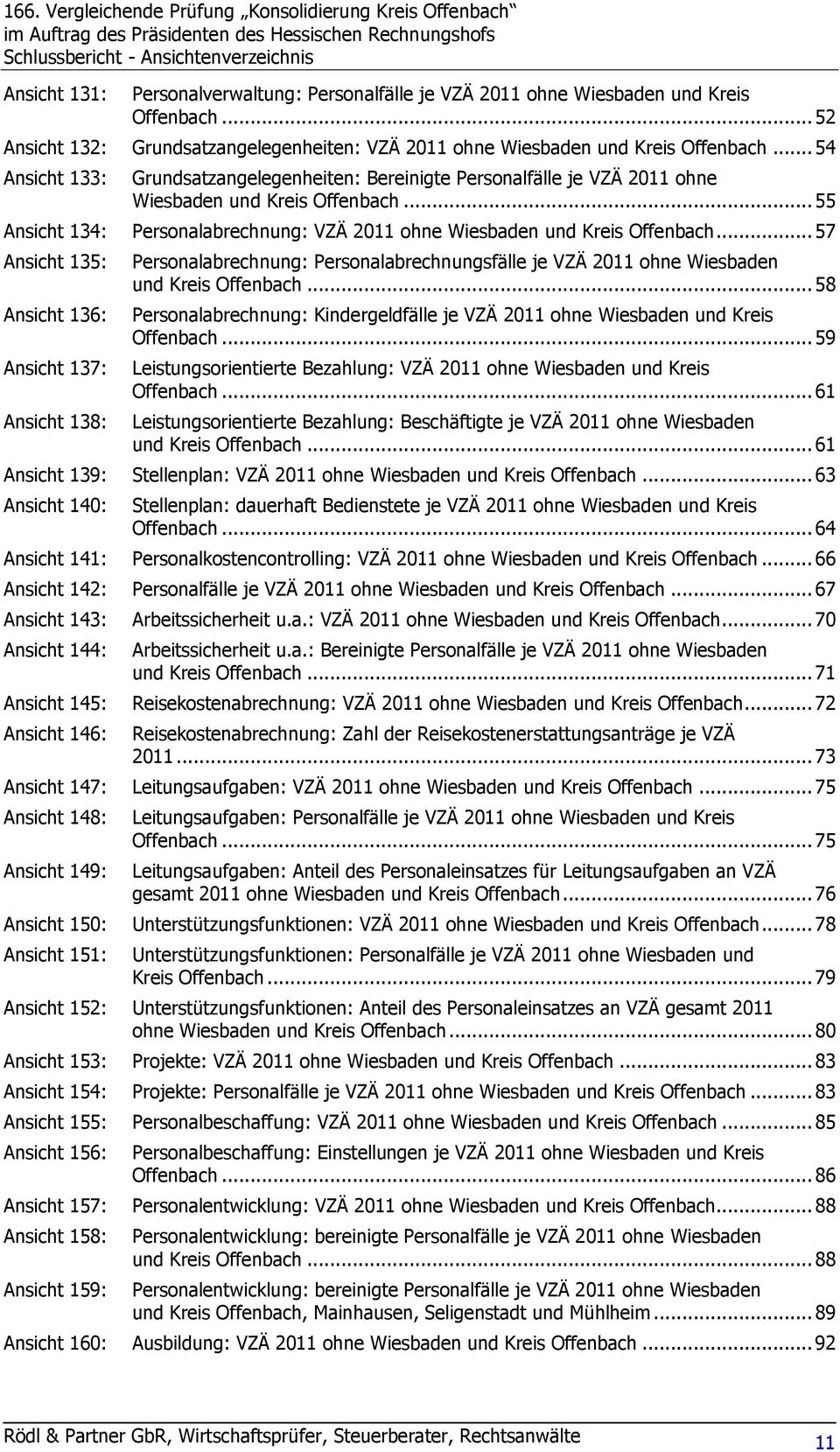 .. 54 Ansicht 133: Grundsatzangelegenheiten: Bereinigte Personalfälle je VZÄ 2011 ohne Wiesbaden und Kreis Offenbach... 55 Ansicht 134: Personalabrechnung: VZÄ 2011 ohne Wiesbaden und Kreis Offenbach.