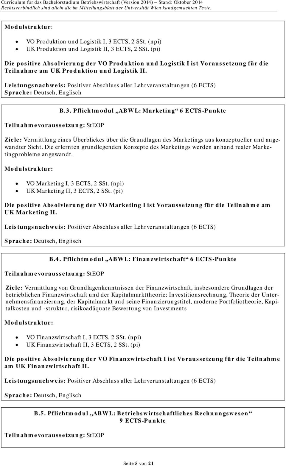 Leistungsnachweis: Positiver Abschluss aller Lehrveranstaltungen (6 ECTS) B.3.