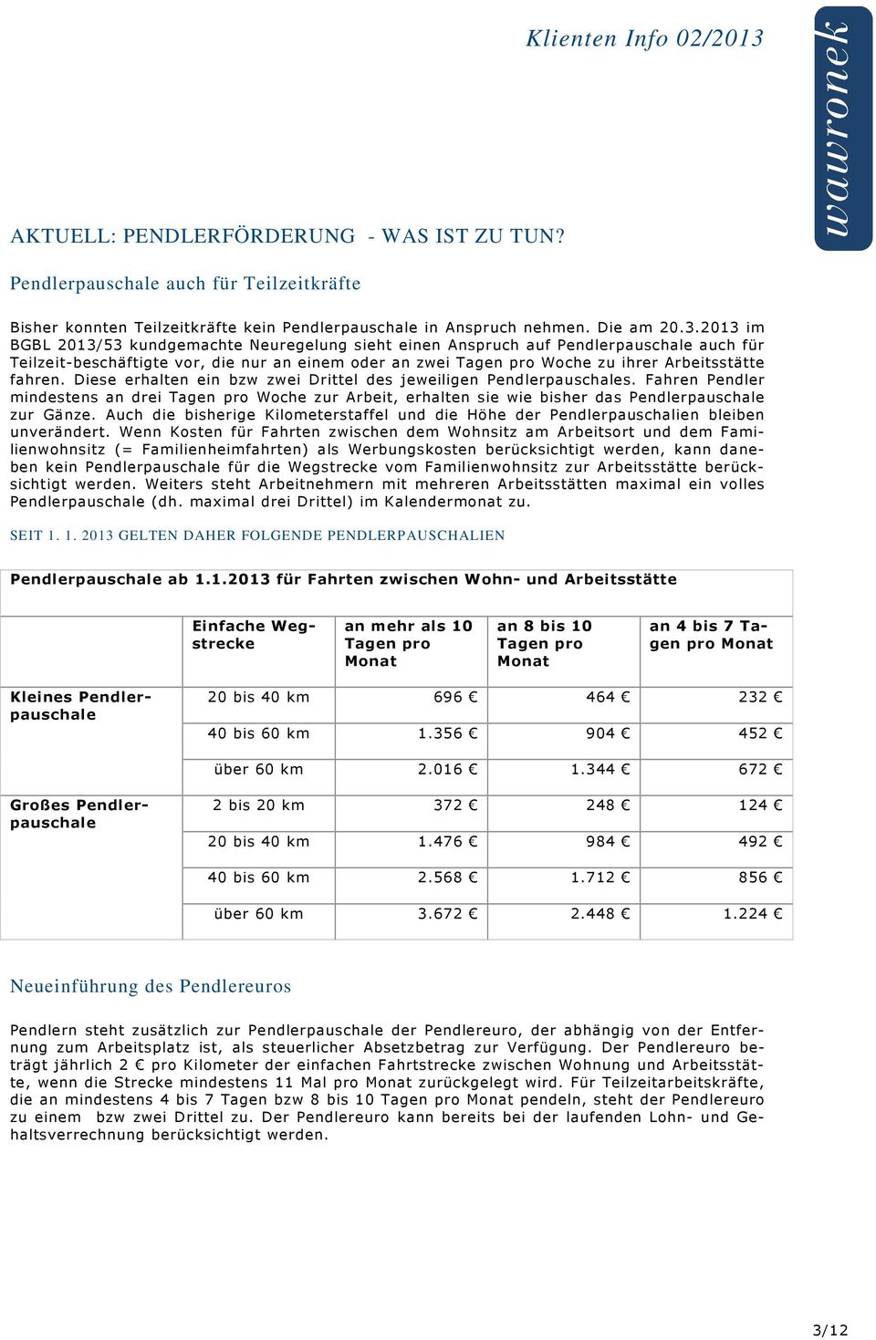 Diese erhalten ein bzw zwei Drittel des jeweiligen Pendlerpauschales. Fahren Pendler mindestens an drei Tagen pro Woche zur Arbeit, erhalten sie wie bisher das Pendlerpauschale zur Gänze.