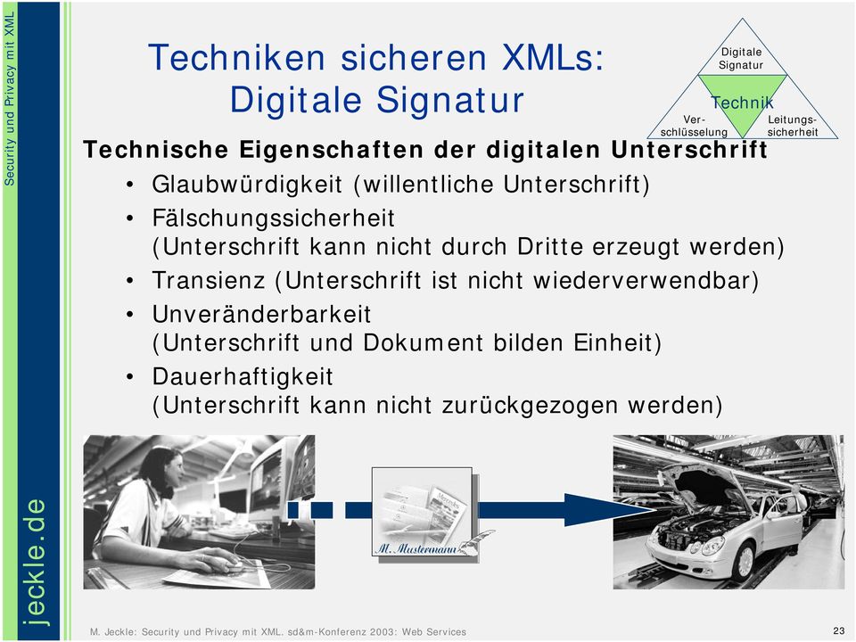 erzeugt werden) Transienz (Unterschrift ist nicht wiederverwendbar) Unveränderbarkeit