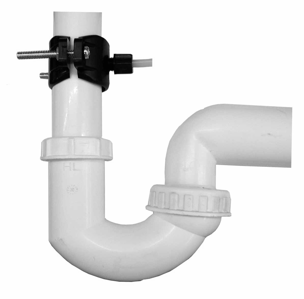2) Abwasseranschluss Schwarzer Schlauch: Anschluss des Schlauchs am Siphonabflussrohr Die Anschlussposition muss immer oberhalb des Siphonabflussrohres liegen.