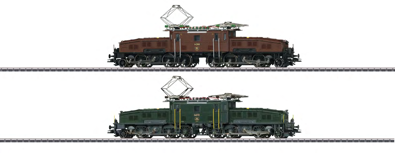 37565 Krokodil-Doppelpackung. Vorbild: 2 unterschiedliche Güterzuglokomotiven Serie Ce 6/8 II Krokodil der Schweizerischen Bundesbahnen (SBB/CFF/FFS). Bauart aus der ersten Bauserie.