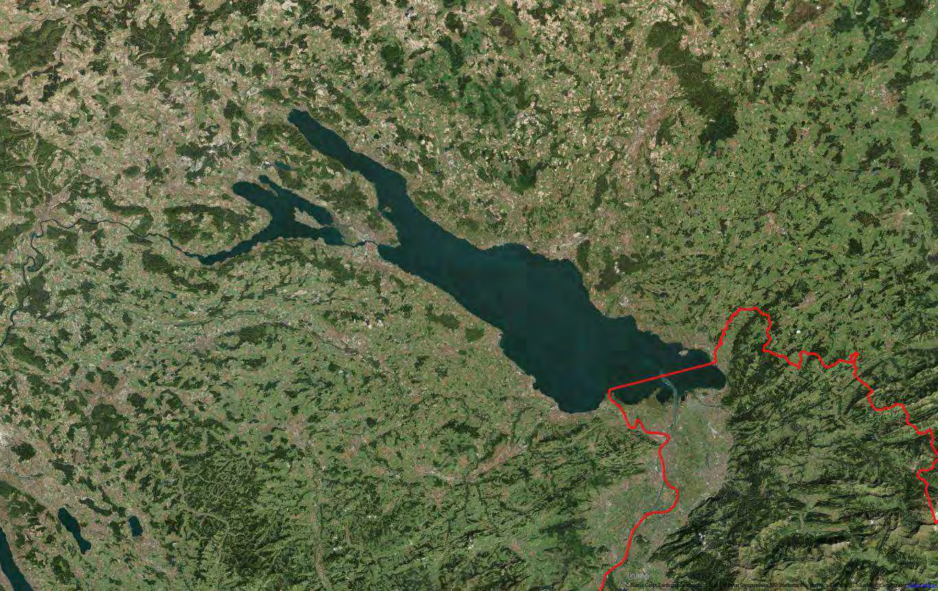 Abb. 82: Der Bodensee und die österreichische Staatsgrenze (rot), so wie sie in der Austrian Map des Bundesamtes für Eichund Vermessungswesen dargestellt ist. 5.1.