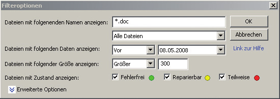 Im darauffolgenden Fenster wird der Inhalt der *.ODR-Datei angezeigt. Außerdem wird der Zustand der Dateien aufgeführt.