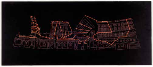 120 121 120 Rainer Prohaska Drawing orange lines #02 2014 Acrylstift auf Siebdruckplatte 53x125 cm