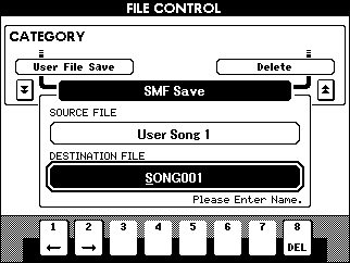 Speichern/Sichern von Daten Einen User-Song in das SMF-Format konvertieren und speichern Mit diesem Vorgang wird ein User-Song (Song Nr.