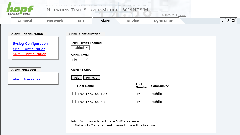 7.3.4.3 SNMP Konfiguration / TRAP Konfiguration Um das Modul über SNMP zu überwachen ist es möglich, einen SNMP-Agent (mit MIB) zu verwenden oder SNMP Traps zu konfigurieren.