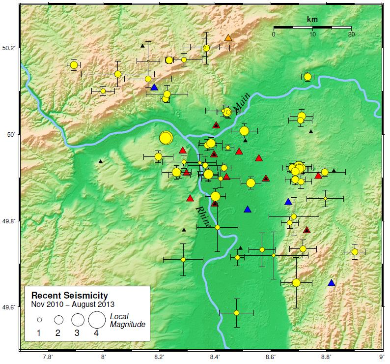 Lokalisierte Erdbeben Seismizität zwischen November 2010 und August
