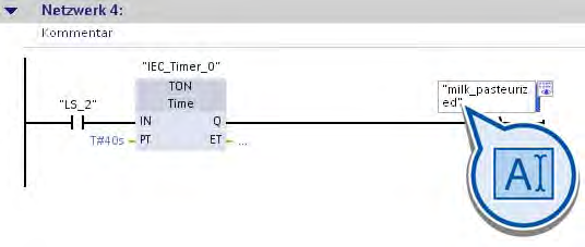 Erweitertes Beispiel 3.2 Programm erweitern 6. Geben Sie die Heizdauer von 40 Sekunden am Eingang PT der Zeitanweisung ein.