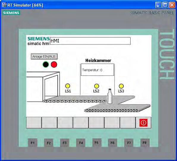 Beispiel "Motion" 5.7 HMI-Bild simulieren 4. Setzen Sie den Wert der HMI-Variablen "MC_MoveRelative_DB_Busy" auf "1". 5. Wechseln Sie in das Fenster "RT Simulator".