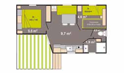 WOOLSACK - 2 Schlafzimmer- 22,5 m² (Jahr 2016/2017 - Nr 60 bis 66) Eine moderne und umfangreich ausgestattete Mietunterkunft für 4 Personen, mit hübscher, vollständig überdachter Terrasse, die in der
