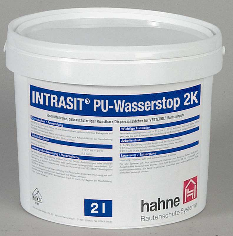 Mauerwerksanierung mit Intrasit Spezialprodukte INTRASIT PU-Wasserstop 2K Lösemittelfreies, 2-komponentiges hochreaktives Injektionsharz zur Verpressung wasserführender Risse.