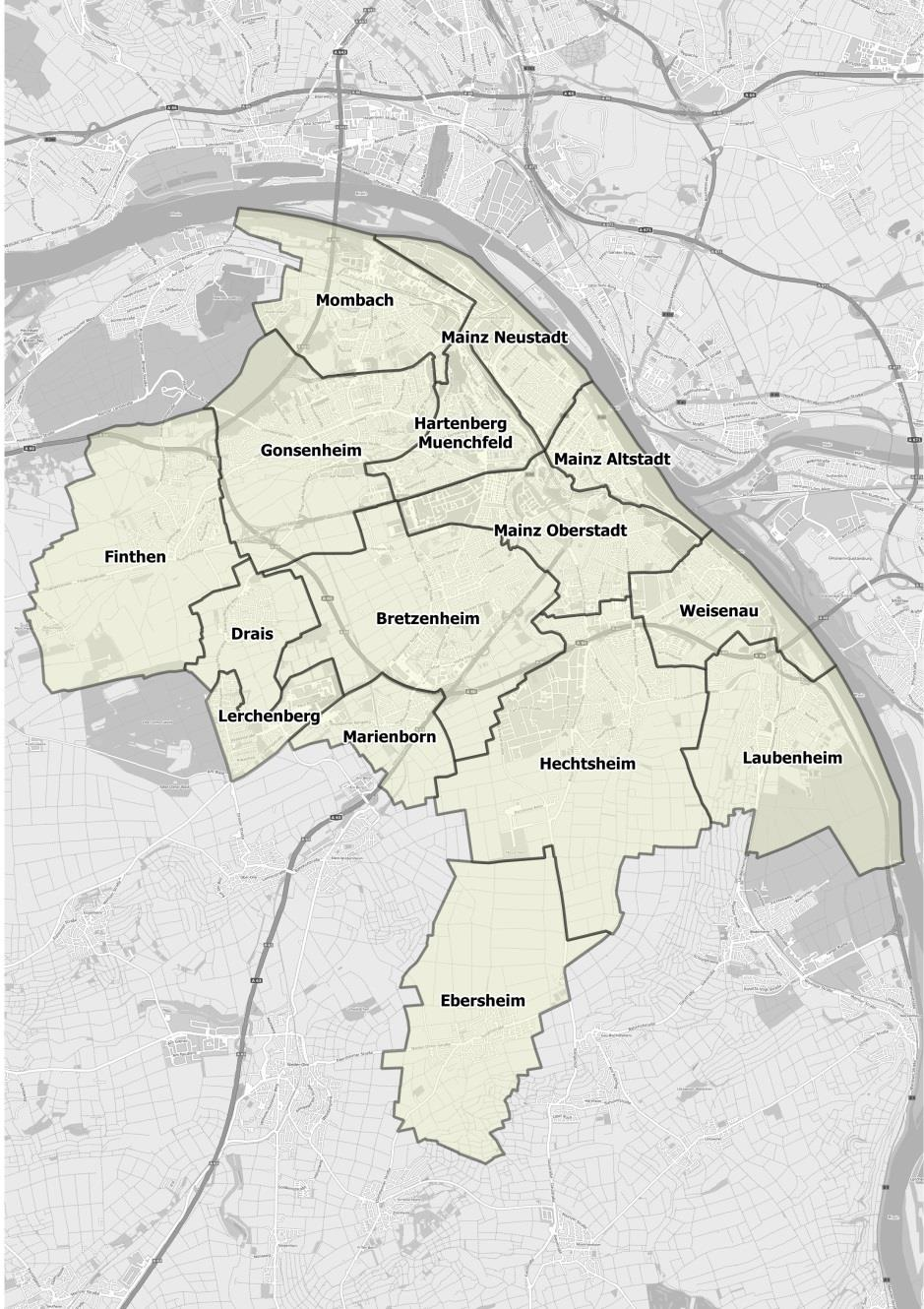 Ergebnisbericht Mobilitätsbefragung 2016 Stadt Mainz 3 3. Untersuchungsgebiet Die Stadt Mainz ist mit rund 212.