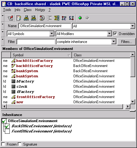 S N i F F + - Werkzeuge: HB (2) Hierarchy Browser zeigt die Klassen-Vererbungs-Hierarchie und stellt bei direktem Quellcode-Bezug Filtermechanismen zur Auswahl der Klassen und
