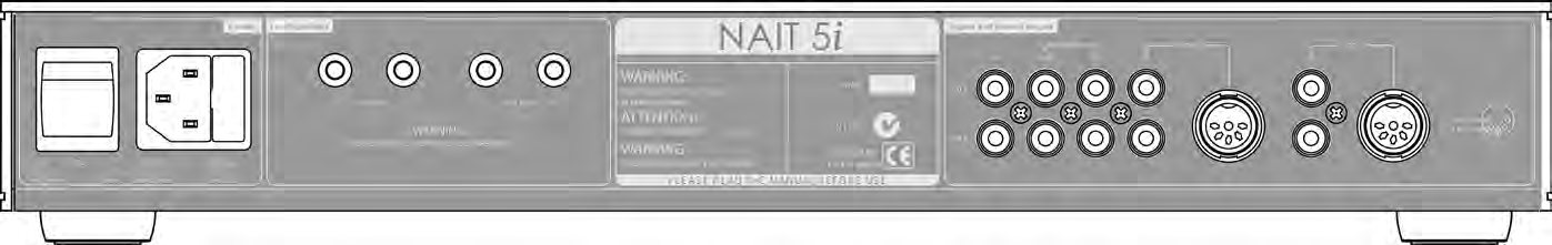 Vollverstärker NAIT 5i 26.2 Rückseite Eing. tuner (Cinch) Eing. tuner (DIN) Netzschalter Netzanschluss und Sicherung linker Lautsprecher rechter Lautsprecher Eing. av Eing. hdd Ausg. hdd Eing.