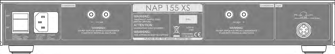 Endstufe NAP 155 XS 46 NAP 155 XS Installation und Betrieb Gleichstromsignal wird am DIN-Eingang der NAP 155 XS geführt. 46.1 Allgemeine technische Hinweise Die Minuspole aller Ein- und Ausgänge sind miteinander verbunden.