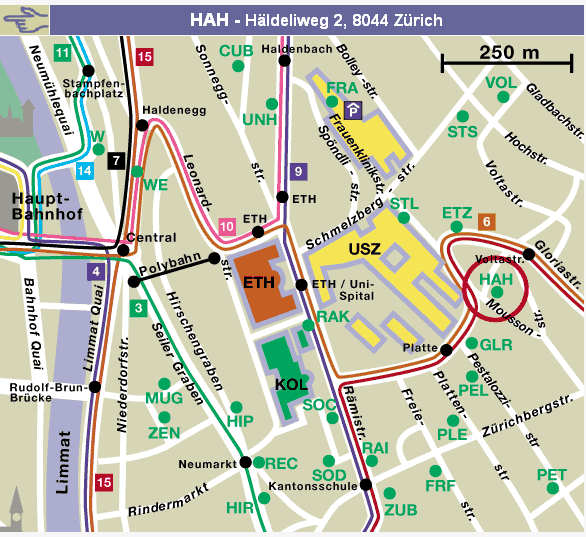 Lageplan und Verkehrsverbindung (Häldeliweg) Häldeliweg 2 8044 Zürich Hörsaal HAH-E-3 Ab Zürich Bahnhofstrasse/HB mit Tram Nr.