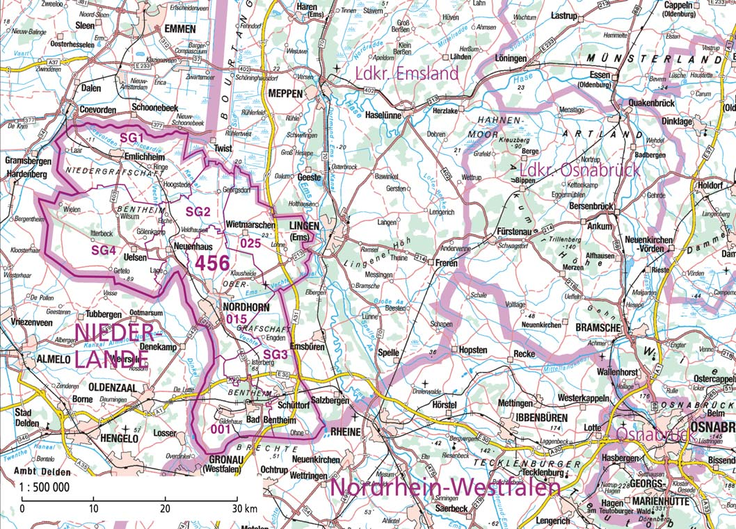 Übersicht und Gebietsentwicklung Der Landkreis Grafschaft Bentheim nimmt mit einer Fläche von 980,75 km² und einer Einwohnerzahl von 133 903 (31.12.
