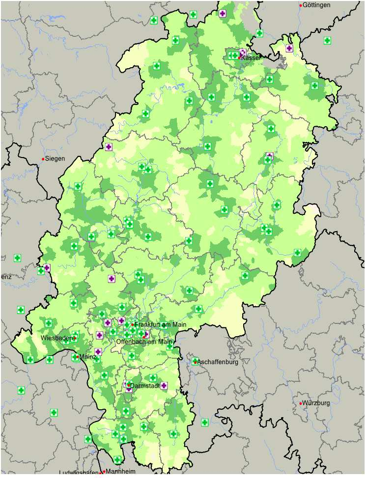 Mindestmenge Knie-TEP in Hessen: 22 von 92 KHs unter der Mindestmenge >40 Min 30-40 Min 20-30 Min 10-20 Min 0-10 Min < MiMe