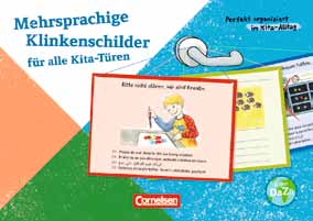 Frühpädagogik > Organisationsmaterial Kleine Kärtchen große Wirkung Schwerpunkt DaZ Cornelsen Verlag 33Liebevoll illustrierte, flexibel einsetz- bare Karten, die den Tagesablauf begleiten 33Für eine