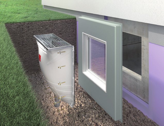 ACO Therm Block mit integrierter Fensterzarge für die druckwasserdichte Lichtschachtmontage Abmessungen (B x H) 150 x 140 cm 150 x 170 cm Wandstärke 12,5 cm Fensterzarge ACO Therm Block verfügt über