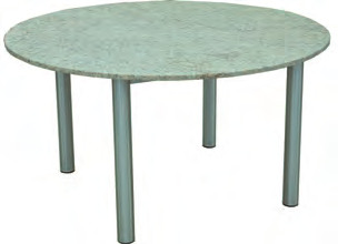 TISCH/TABLE TEMPO / O Tisch TEMPO/O Polycon 180 x 180 cm, Gestell Edelstahl, Platte Granit Lucerne gebürstet. Sessel SEVILLA Edelstahl, Textilenbespannung taupe.