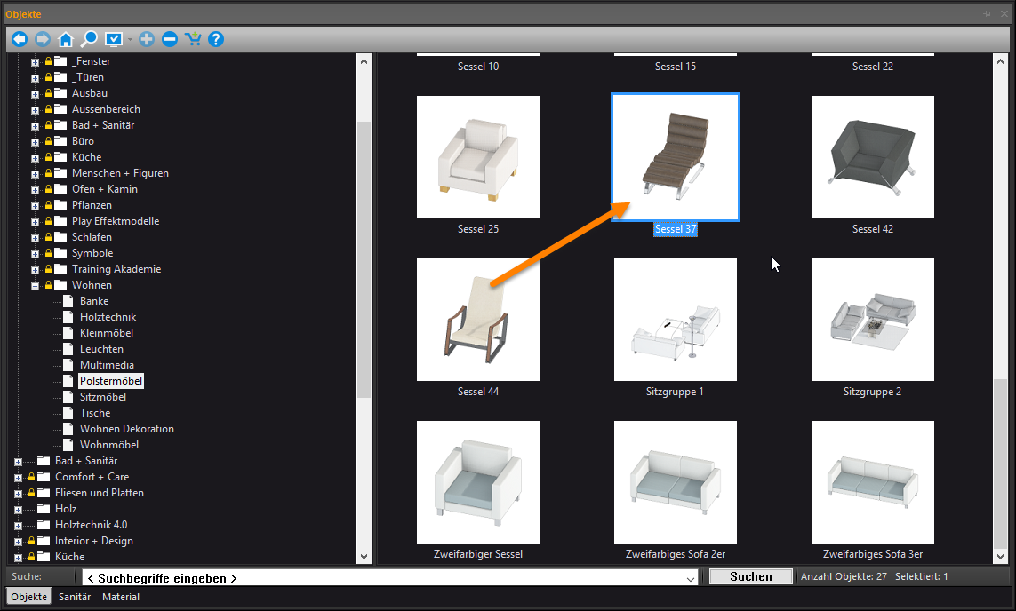 Raum einrichten Raum einrichten Objekte in der Planung platzieren Fügen Sie nun Objekte aus den Katalogen in Ihre Planung ein. Öffnen Sie den Objektkatalog mit der Kurztaste O.