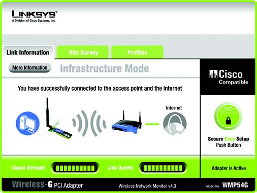 Adaptateur PCI sans fil - G Chapitre 4 : Utilisation de Wireless Network Monitor Le logiciel Wireless Network Monitor permet de vérifier les informations de liaison, de rechercher les réseaux sans
