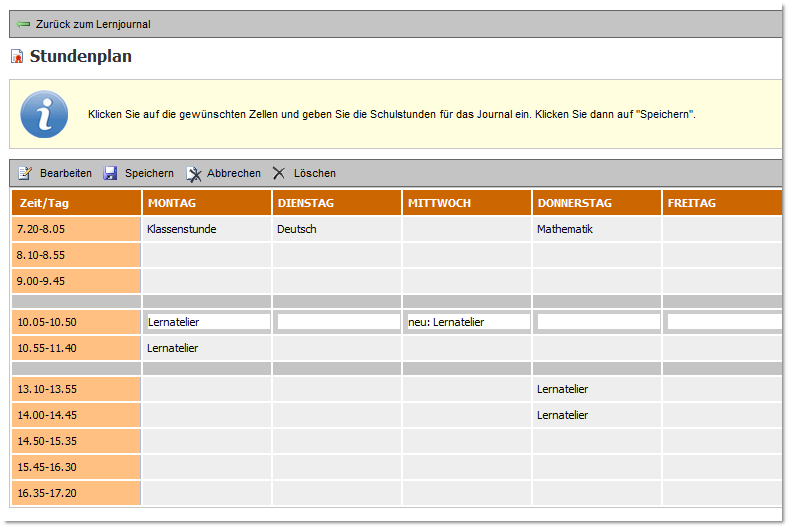 Stundenplananpassungen Die Lehrperson kann