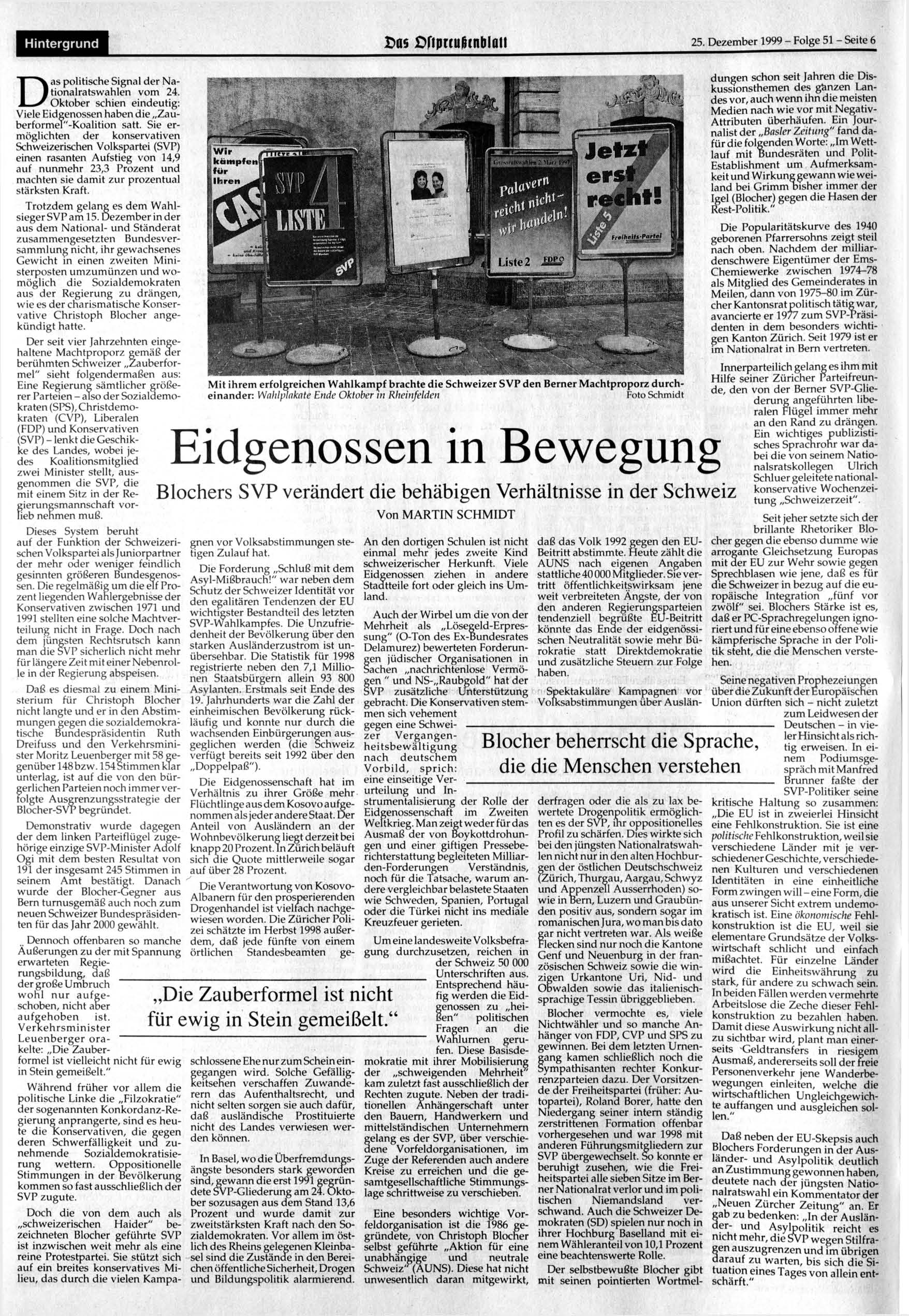 Hintergrund Das Ofiprtußcnblpti 25. Dezember 1999 - Folge 51 - Seite 6 Das politische Signal der Nationalratswahlen vom 24.